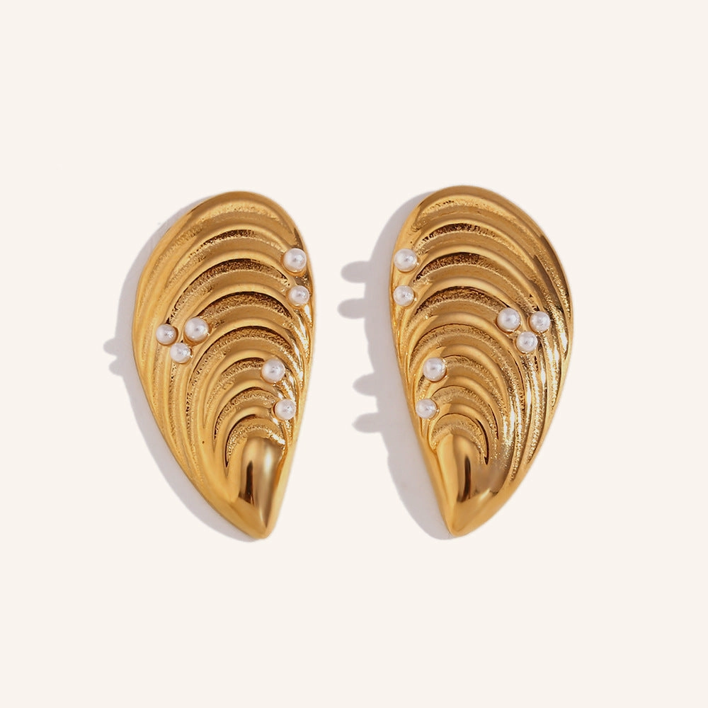 Wholesale Stainless Steel Plated 18K Gold Pearl Shell Earrings