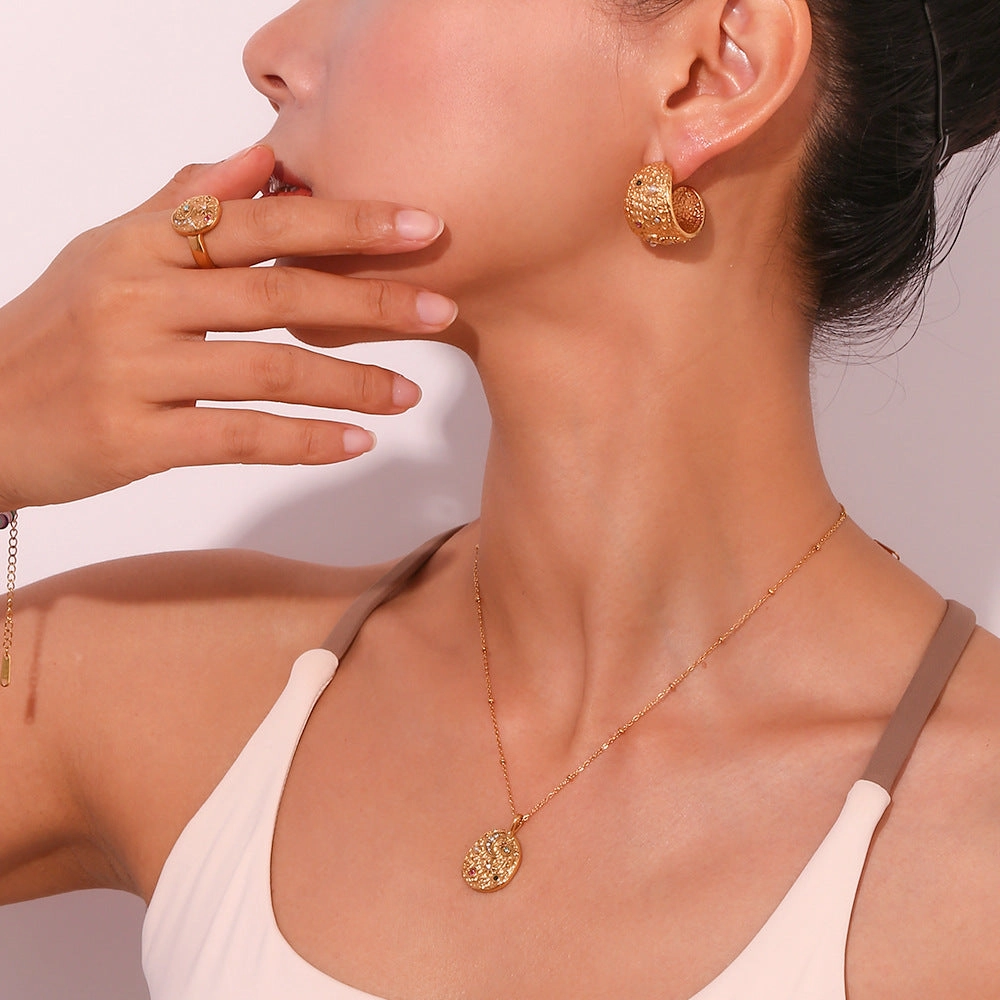 Wholesale Stainless Steel Plated 18K Gold Star and Moon Round Necklace Earrings Ring