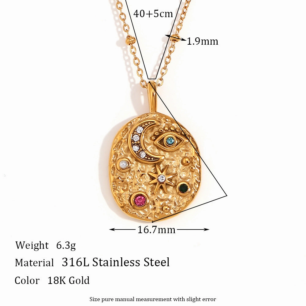 Wholesale Stainless Steel Plated 18K Gold Star and Moon Round Necklace Earrings Ring