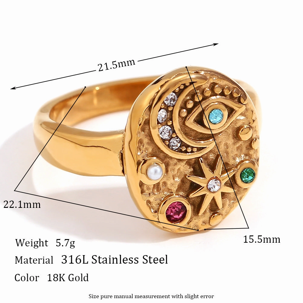 Wholesale Stainless Steel Plated 18K Gold Star and Moon Round Necklace Earrings Ring