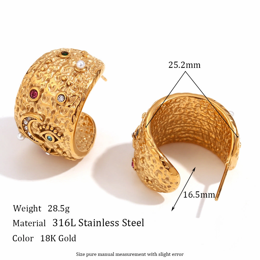 Wholesale Stainless Steel Plated 18K Gold Star and Moon Round Necklace Earrings Ring