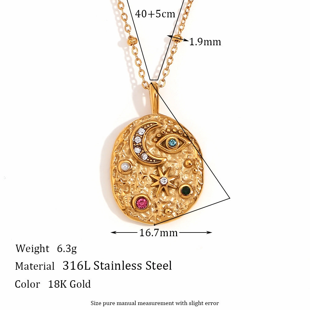Wholesale Stainless Steel Plated 18K Gold Star and Moon Round Necklace Earrings Ring