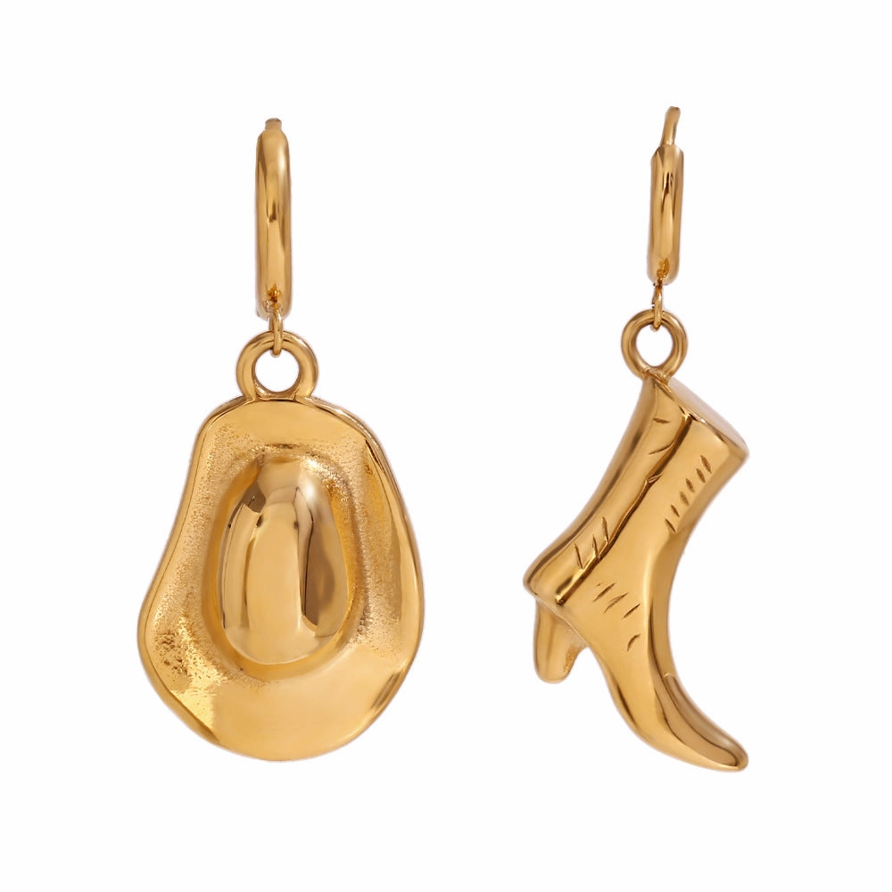 Wholesale Stainless Steel Plated 18K Gold Western Cowboy Boots Hat Earrings