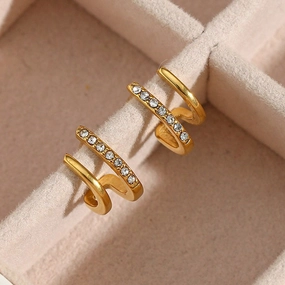 Wholesale Stainless Steel Plated 18K Mini Double Layer Inlaid Zirconium Earrings