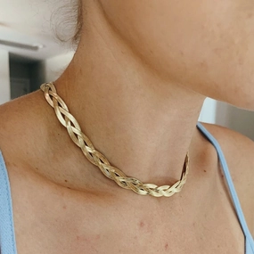 Wholesale Stainless Steel Plated 18k Three-layer Braided Flat Snake Bone Thick Necklace