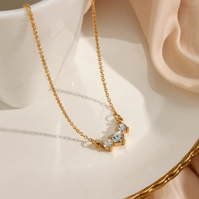 Wholesale Stainless Steel Plated 18K Three Zircon Petals Necklace