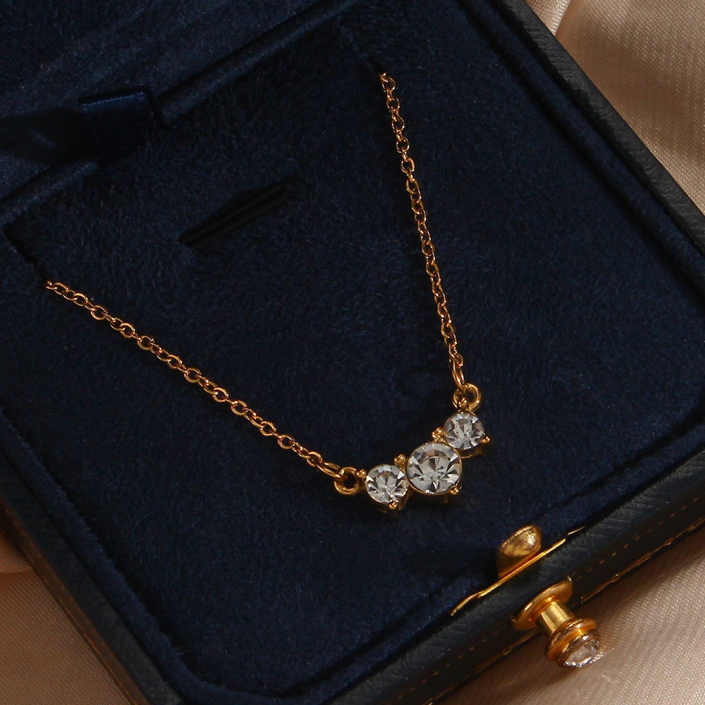 Wholesale Stainless Steel Plated 18K Three Zircon Petals Necklace