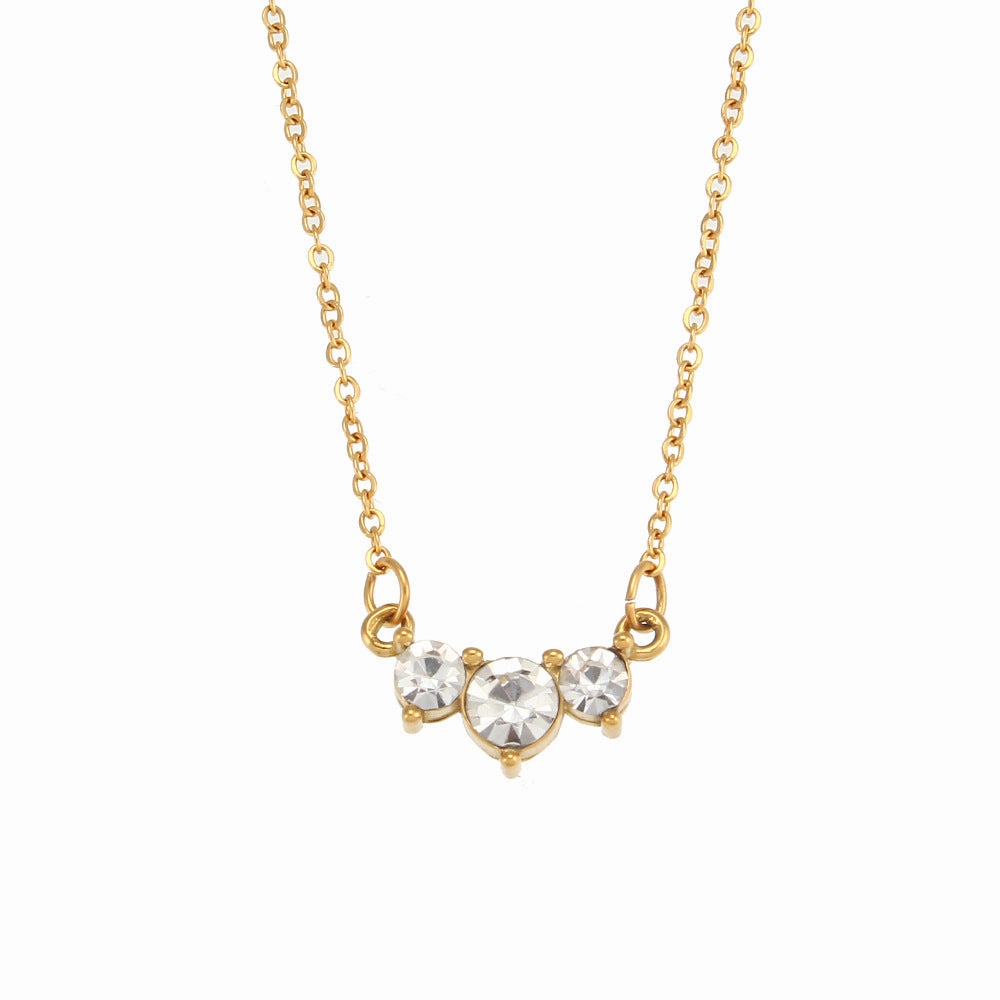 Wholesale Stainless Steel Plated 18K Three Zircon Petals Necklace