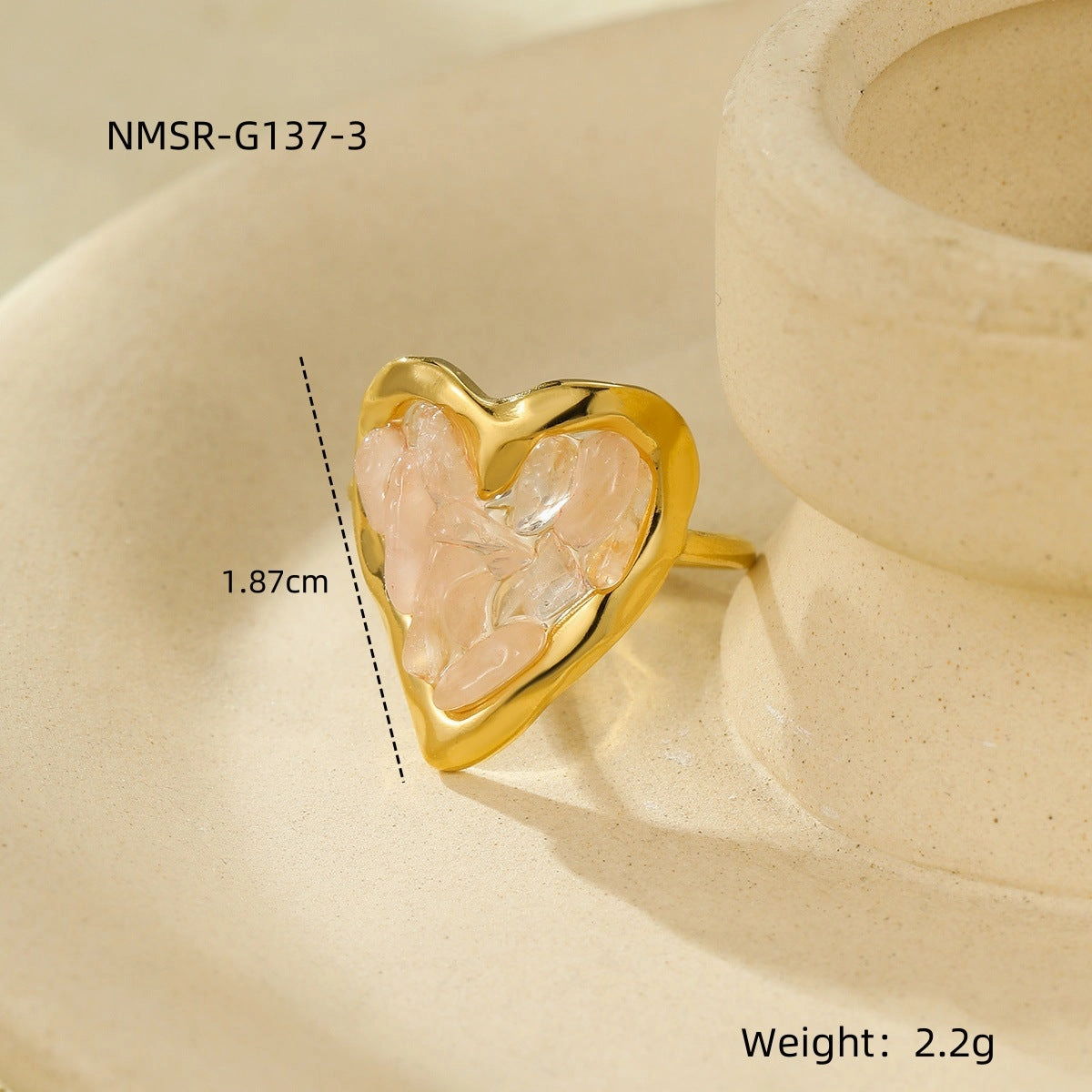 Wholesale Stainless steel plated heart ring with natural stone