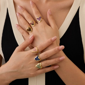 Wholesale Stainless steel plated heart ring with natural stone