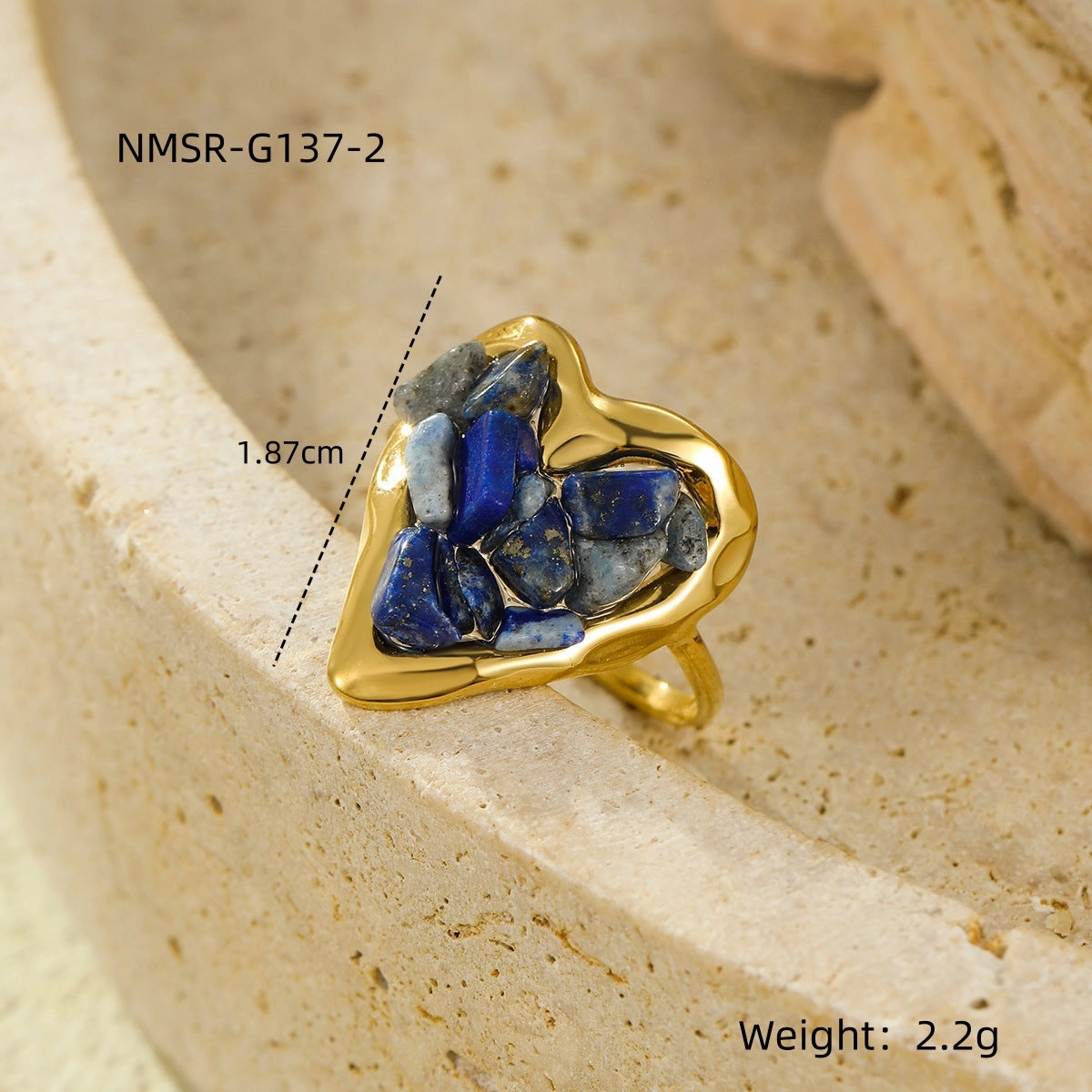 Wholesale Stainless steel plated heart ring with natural stone