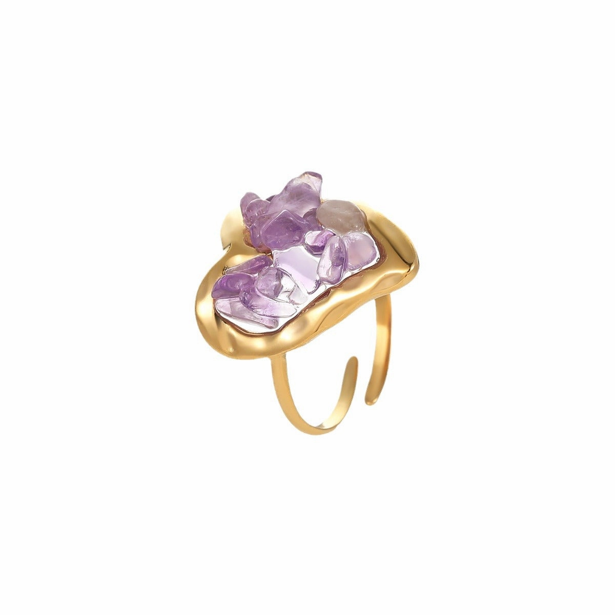 Wholesale Stainless steel plated heart ring with natural stone