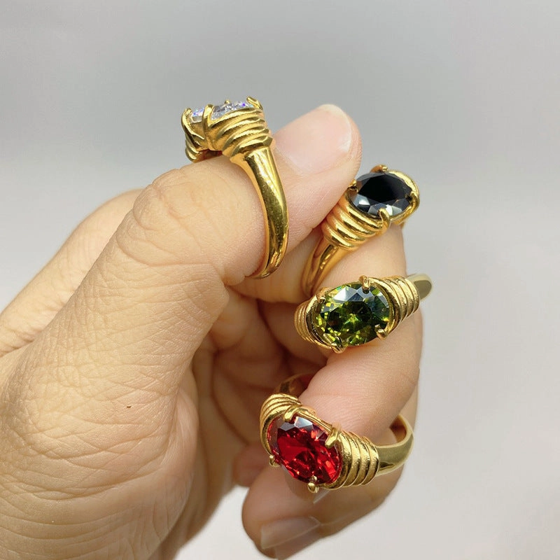 Wholesale Stainless Steel Retro Gemstone Rings