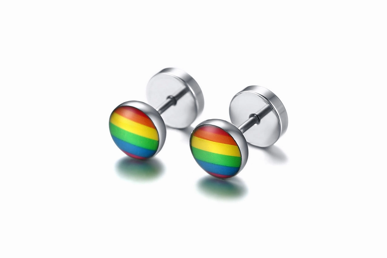 Wholesale Stainless Steel Round Dumbbell Rainbow Black Steel Color Earrings