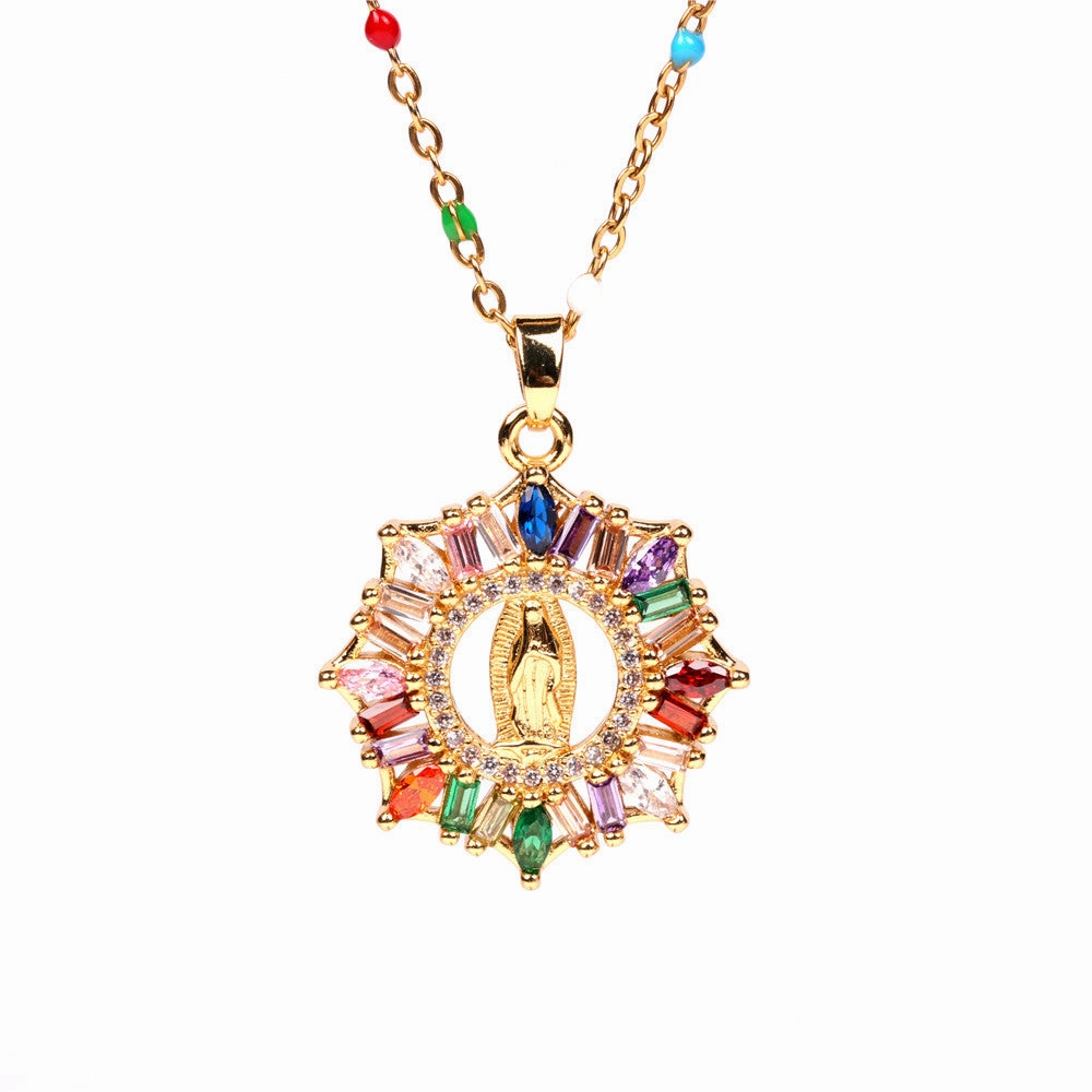 Wholesale Stainless Steel Round Hollow Colorful Creative Necklace