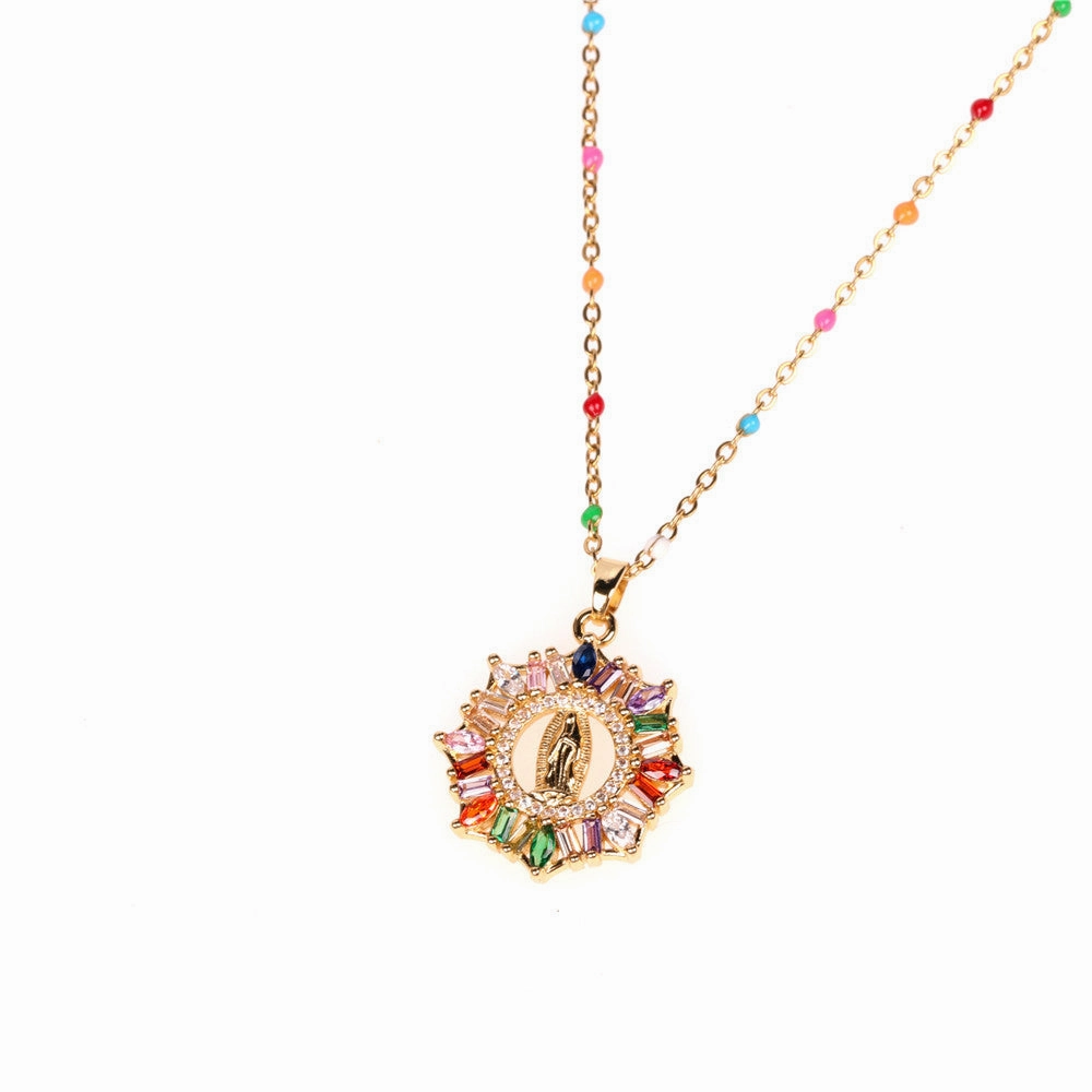 Wholesale Stainless Steel Round Hollow Colorful Creative Necklace