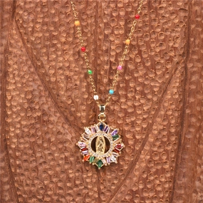 Wholesale Stainless Steel Round Hollow Colorful Creative Necklace