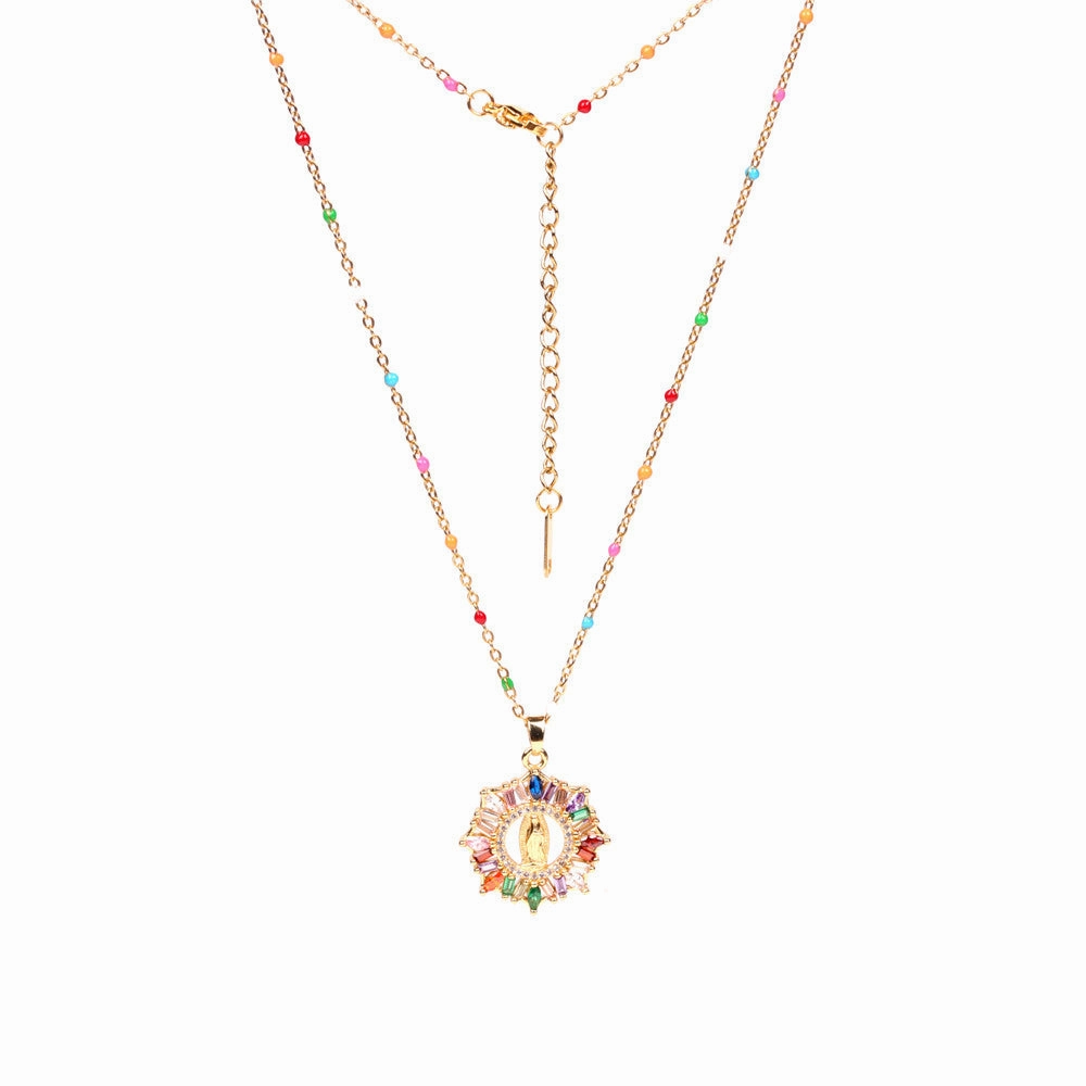 Wholesale Stainless Steel Round Hollow Colorful Creative Necklace
