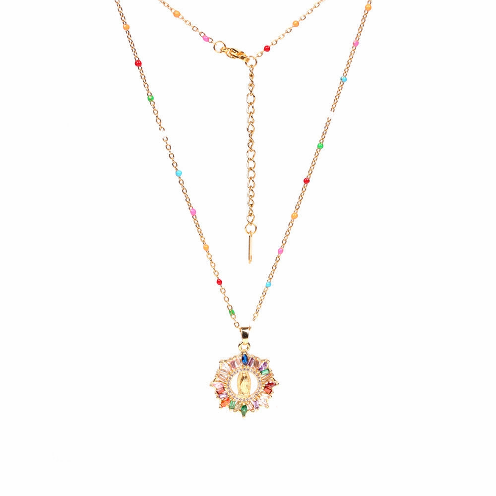 Wholesale Stainless Steel Round Hollow Colorful Creative Necklace