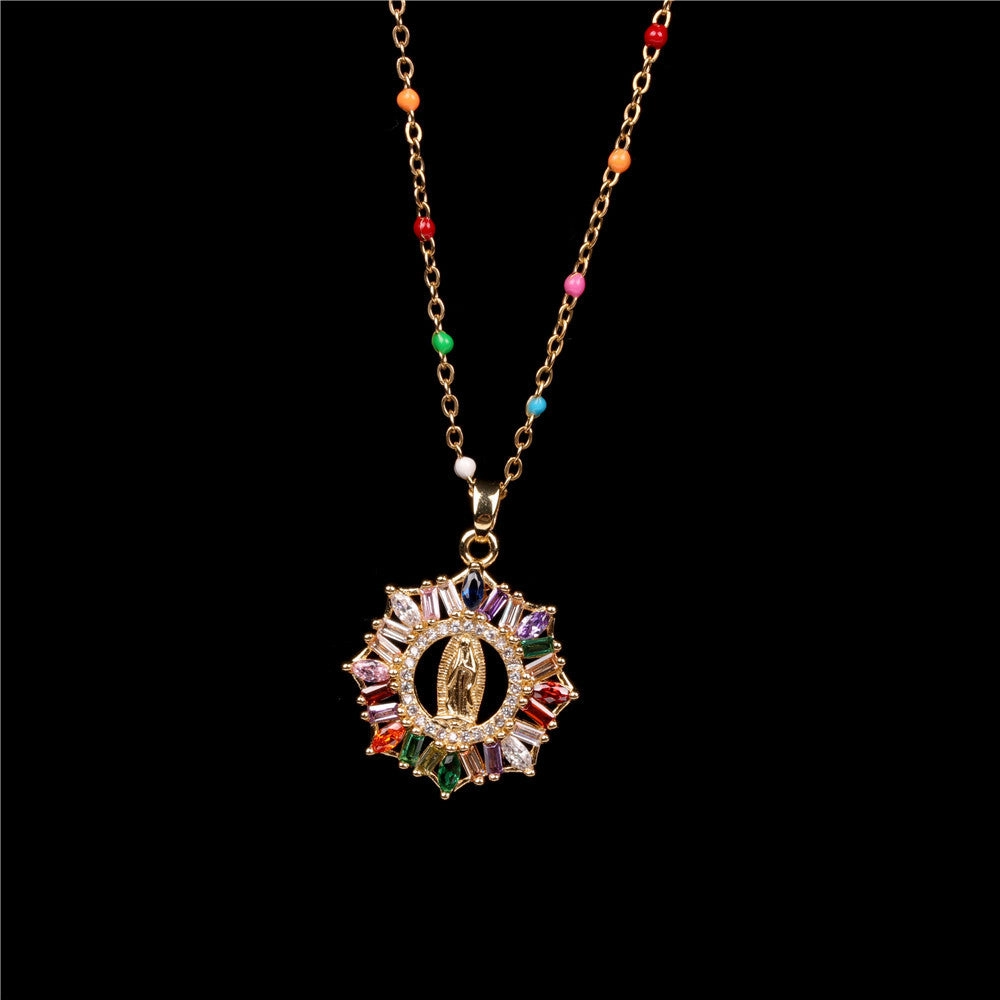 Wholesale Stainless Steel Round Hollow Colorful Creative Necklace