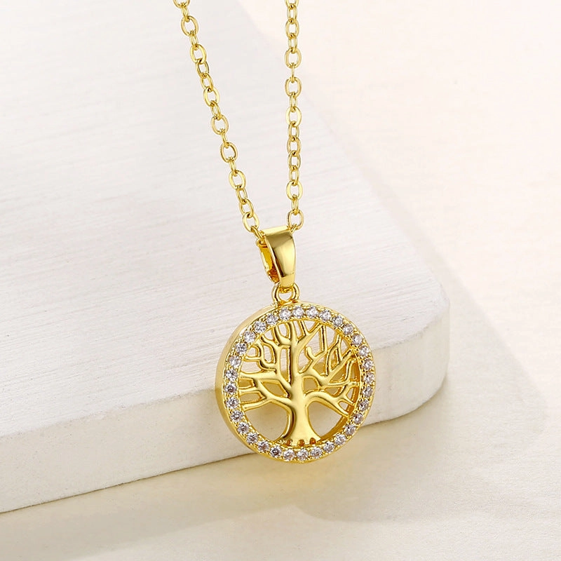 Wholesale Stainless Steel Round Hollow Tree of Life Pendant Necklace