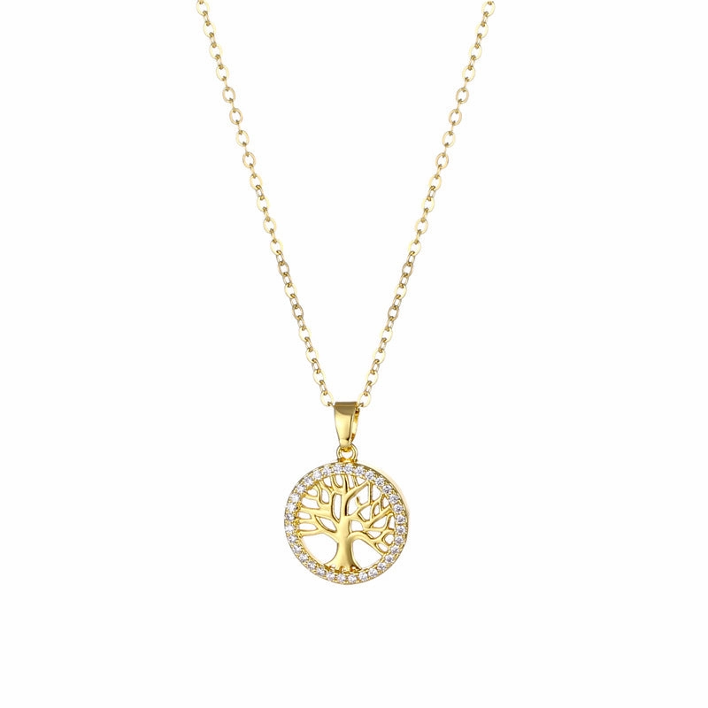 Wholesale Stainless Steel Round Hollow Tree of Life Pendant Necklace