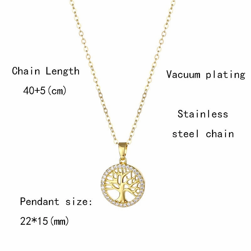 Wholesale Stainless Steel Round Hollow Tree of Life Pendant Necklace