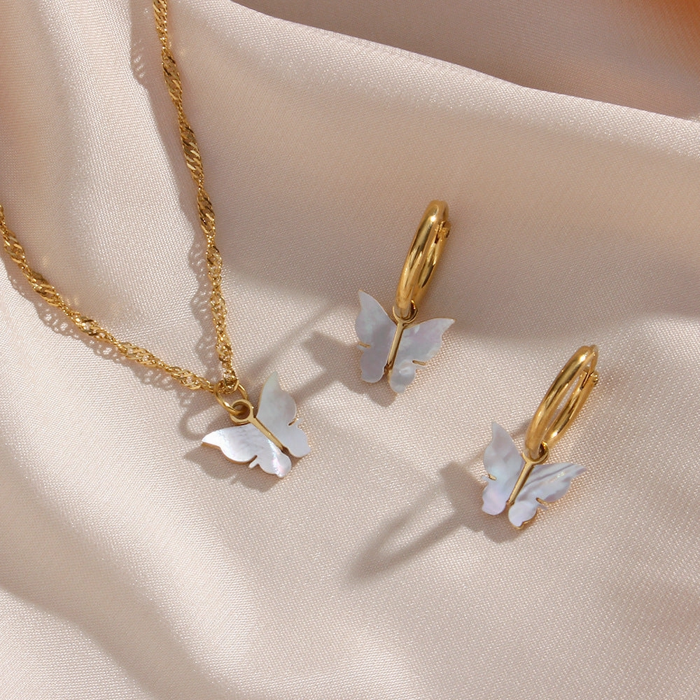 Wholesale Stainless Steel Shell Butterfly Earrings Necklace