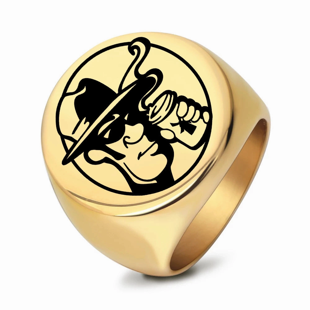 Wholesale Stainless Steel Smooth Laser Cartoon Painted Men's Rings