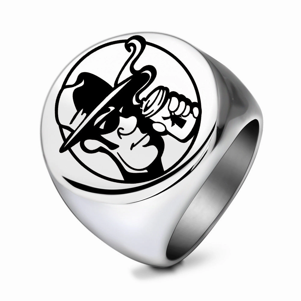 Wholesale Stainless Steel Smooth Laser Cartoon Painted Men's Rings