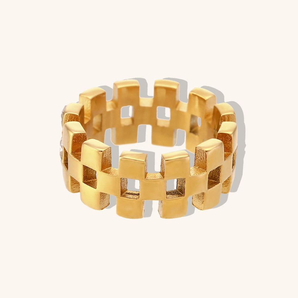 Wholesale Stainless Steel Splicing Hollow Zircon Square Ring