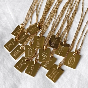 Wholesale Stainless Steel Square Plate Ancient Letter Necklace