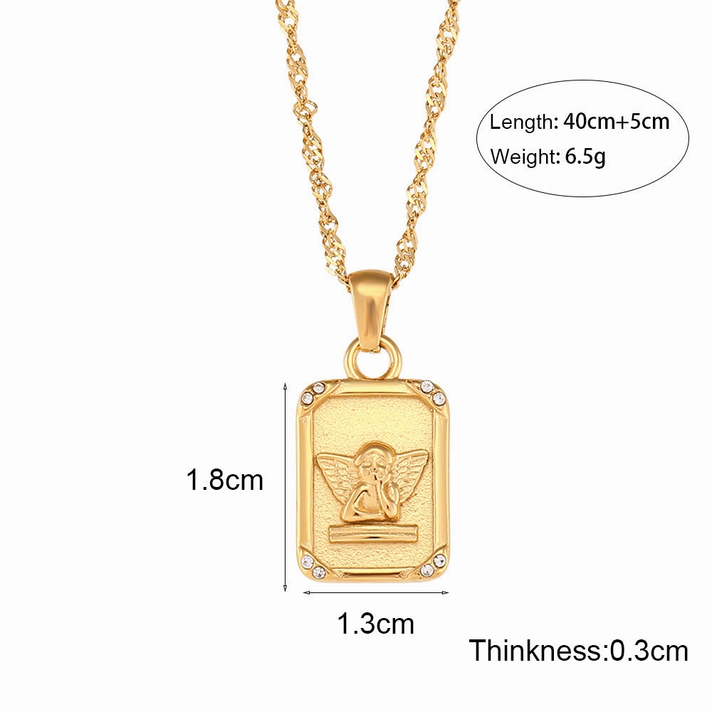 Wholesale Stainless Steel Square Zircon Angel Square Necklace