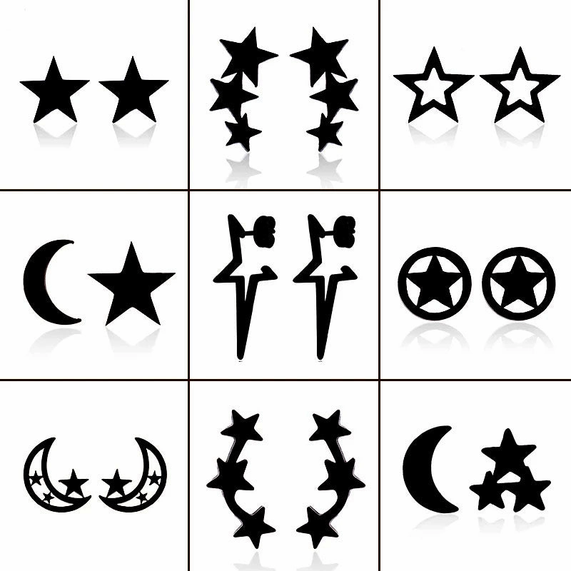 Wholesale Stainless Steel Star Moon Ear Studs