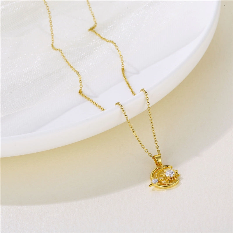 Wholesale Stainless Steel Star Moon Pendant Creative Necklace