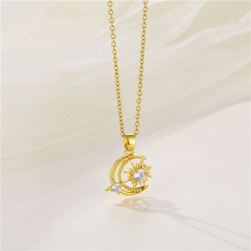 Wholesale Stainless Steel Star Moon Pendant Creative Necklace