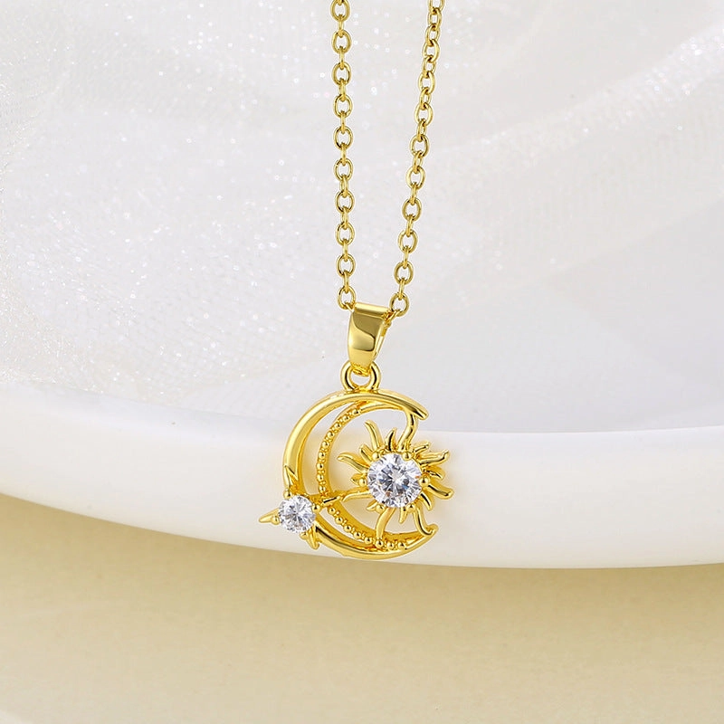 Wholesale Stainless Steel Star Moon Pendant Creative Necklace