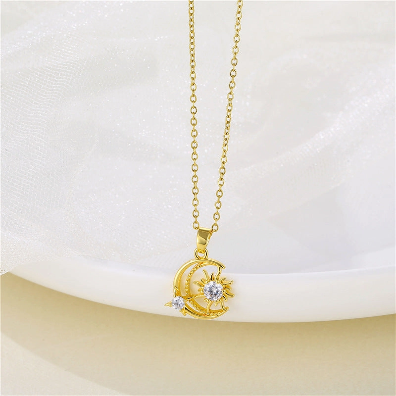 Wholesale Stainless Steel Star Moon Pendant Creative Necklace