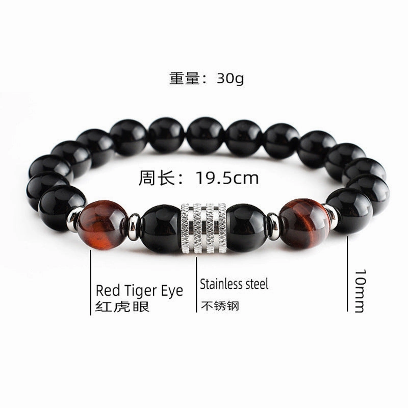 Wholesale Stainless Steel Tiger Eye Black Glossy Stone Men's Bracelet
