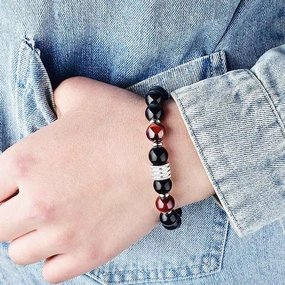 Wholesale Stainless Steel Tiger Eye Black Glossy Stone Men's Bracelet