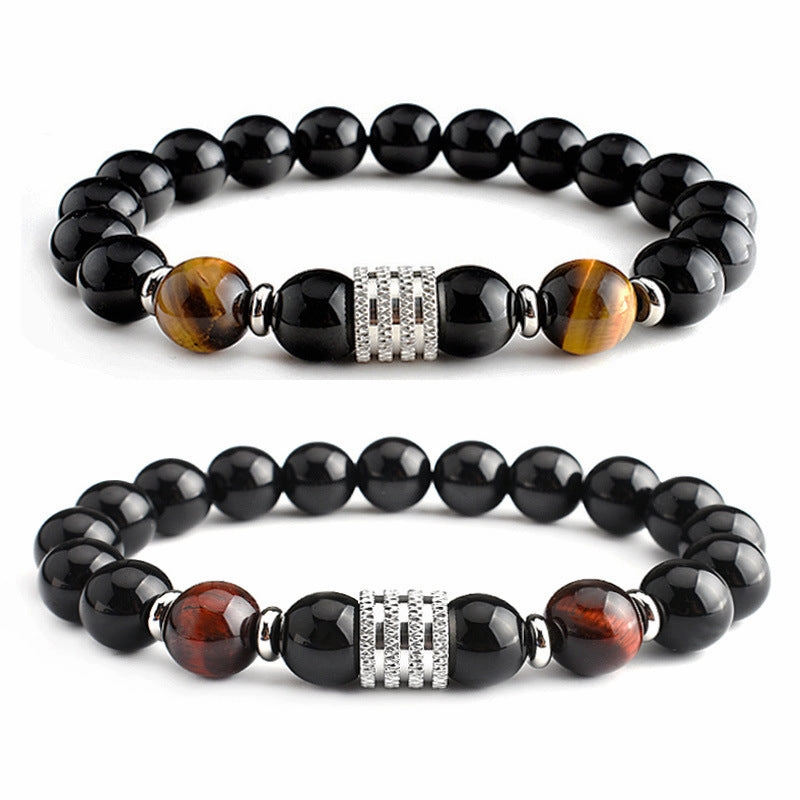 Wholesale Stainless Steel Tiger Eye Black Glossy Stone Men's Bracelet