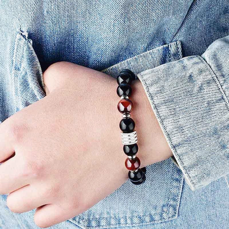 Wholesale Stainless Steel Tiger Eye Black Glossy Stone Men's Bracelet