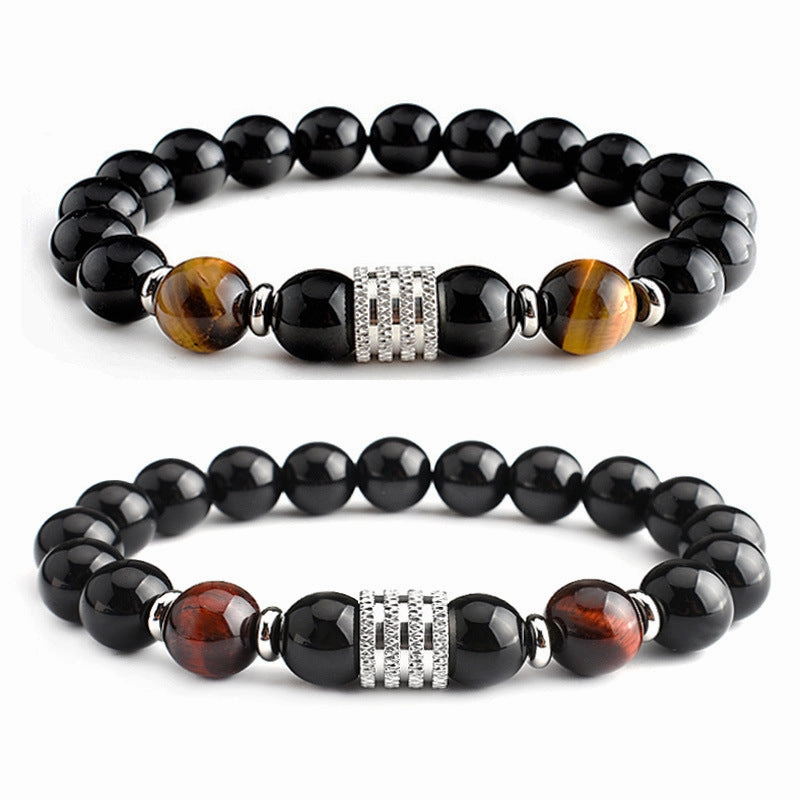 Wholesale Stainless Steel Tiger Eye Black Glossy Stone Men's Bracelet