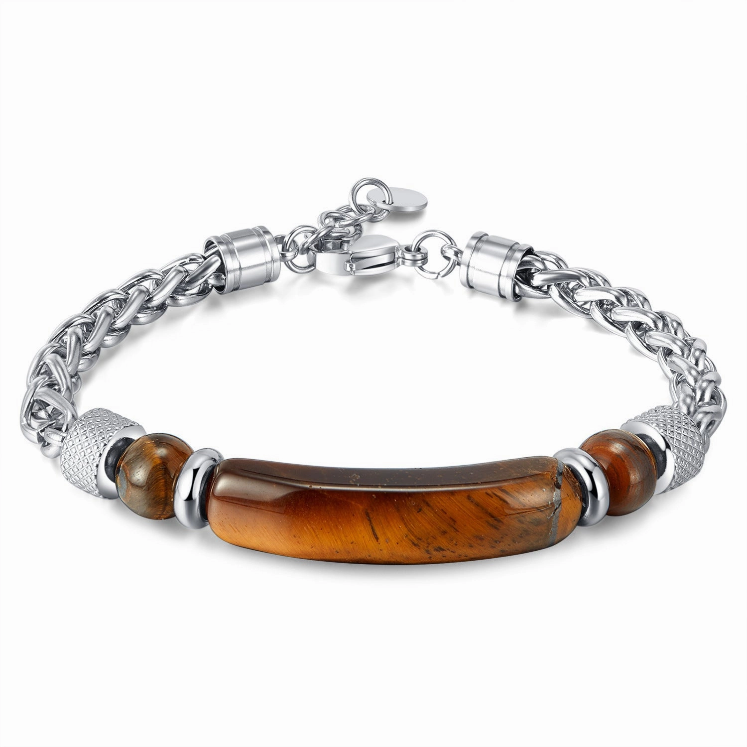 Wholesale Stainless steel titanium steel tiger eye stone fashion retro chain splicing men's bracelet