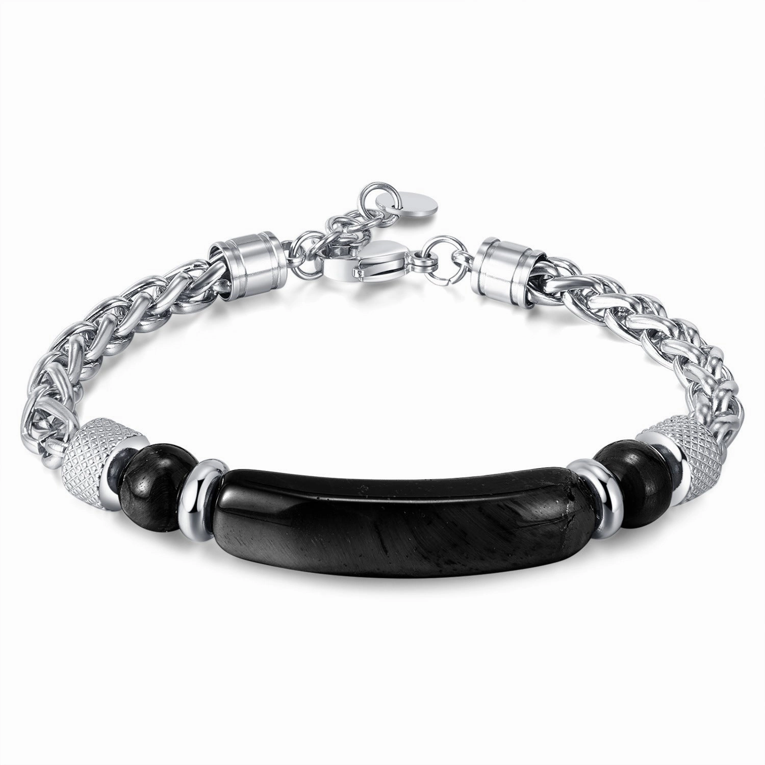 Wholesale Stainless steel titanium steel tiger eye stone fashion retro chain splicing men's bracelet