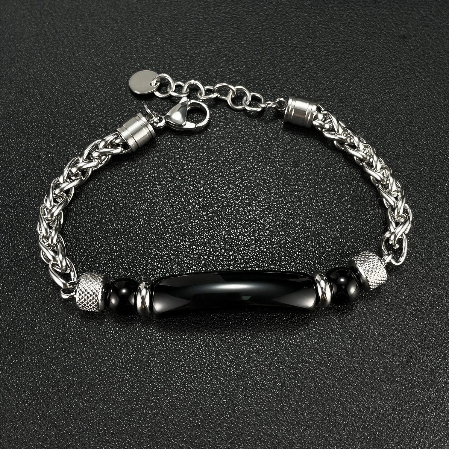 Wholesale Stainless steel titanium steel tiger eye stone fashion retro chain splicing men's bracelet