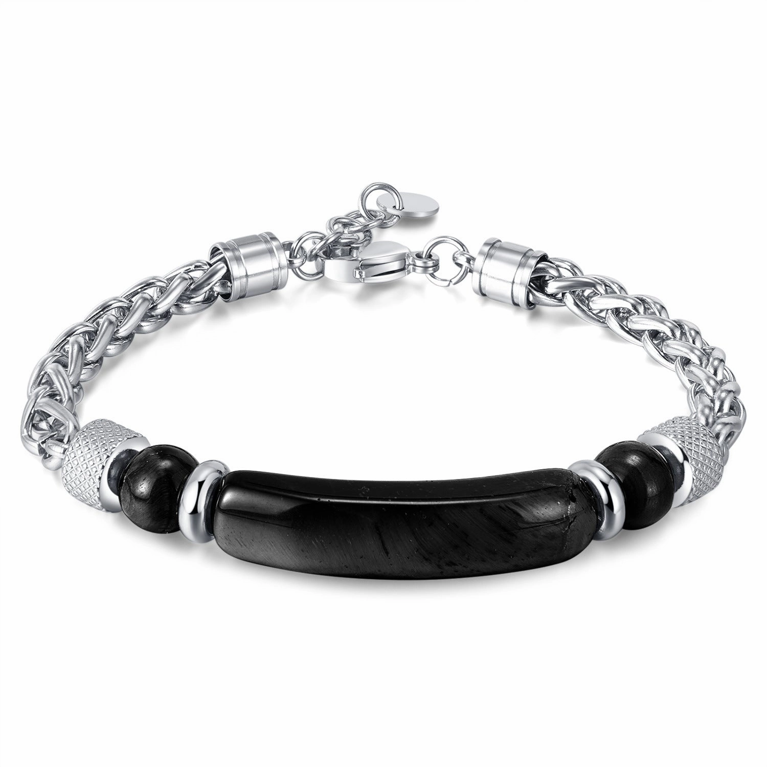 Wholesale Stainless steel titanium steel tiger eye stone fashion retro chain splicing men's bracelet