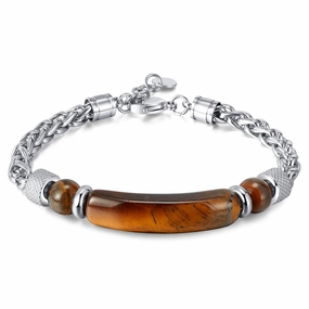 Wholesale Stainless steel titanium steel tiger eye stone fashion retro chain splicing men's bracelet