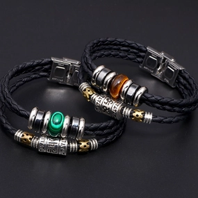 Wholesale Stainless Steel Turquoise Leather Bracelet