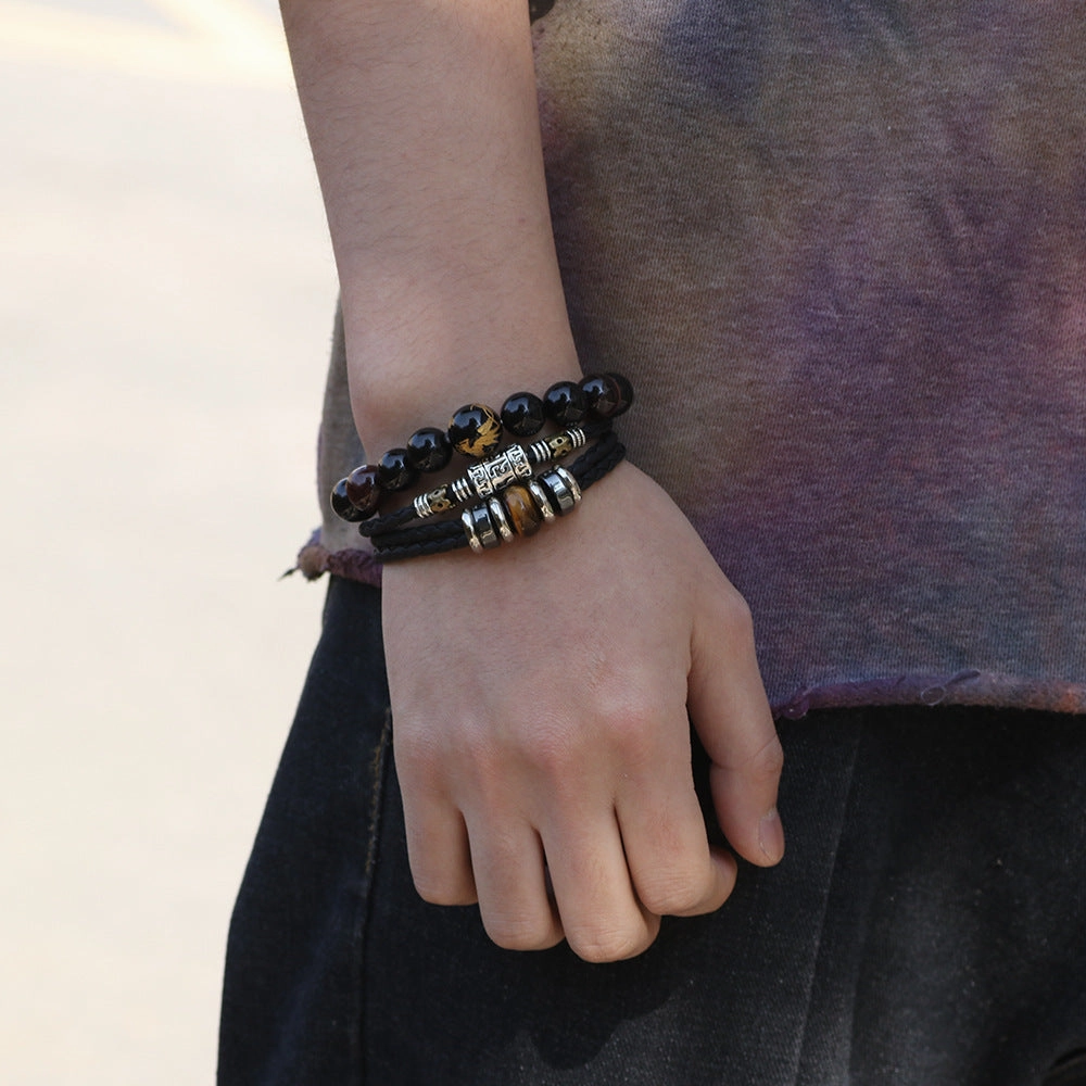 Wholesale Stainless Steel Turquoise Leather Bracelet